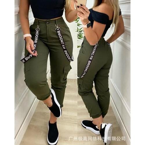 2021 Womens new army green casual webbing daily trousers
