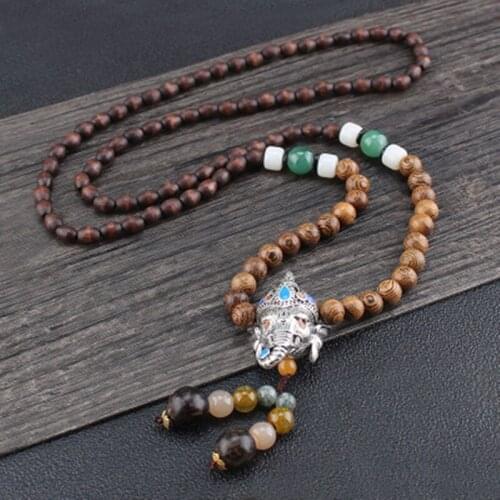 New Fashion Necklace Retro Ethnic Wood Buddha Statue Pendant for Women Nepalese Mantra Wooden Beads Sweater Chain Gifts