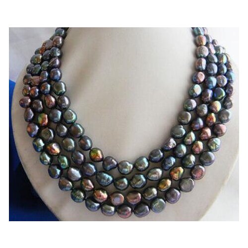 4Strands 18'' 8-9mm Black Baroque Freshwater Pearl Necklace