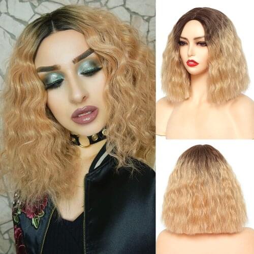 Short Bob Wave Synthetic Hair Wigs Cosplay For Women Green Blonde Bob Wave Lolita Wig Thirteen Colors Heat Resistant fiber