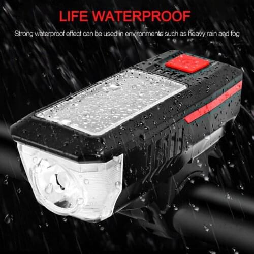 Cycling Bicycle Front Light With Horn Solar USB Charging 3 Modes T6 LED Flashlight Bicycle Accessories Night Riding Headlight