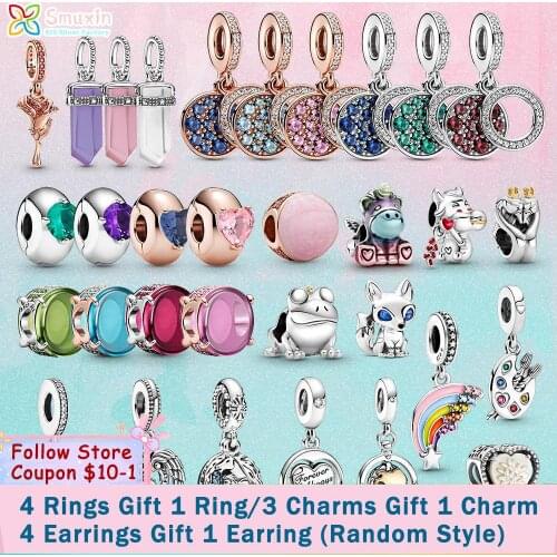 Smuxin 925 Sterling Silver Beads Oval Cabochon Amulet Pendant Solitaire Clip Charms fit Original Pandora Bracelets or Necklaces
