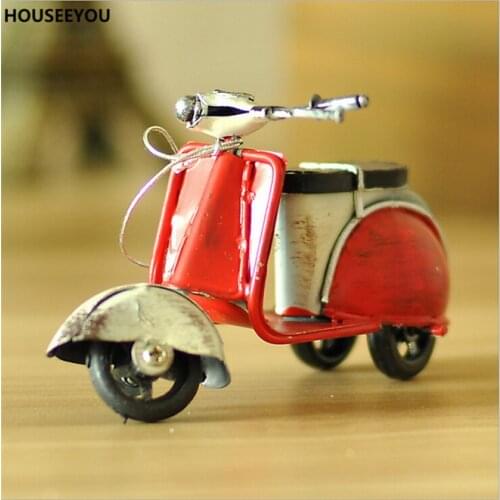 Shabby Chic Mini Motorcycle Figurines Miniatures Zakka Vintage Home Decor Iron Metal Crafts Handmade Motorcycle Tin Model Cars