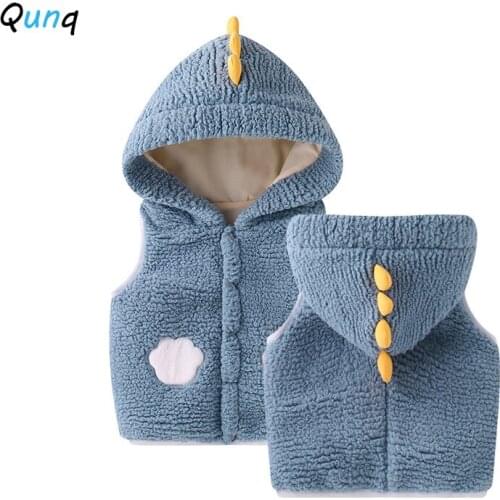 Qunq Children Waistcoat Plus Velvet Warm Autumn Winter Kids Vest for Girls 1 2 3 4 Year Hooded Cute Toddler Boys Tops Clothes