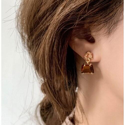 IOY IRENE S925 Needle Fashion Geometric Irregular Glass Stud Earrings For Women 2021 Vintage Crystal Jewelry