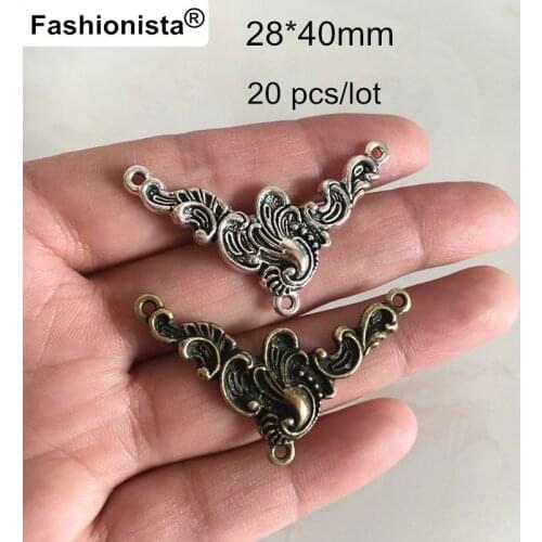 Fashionista 20 pcs Antique Silver/Bronze Big Flower Connectors With 3 Loops,28*40mm,Vintage Handmade Findings For Jewelry Making