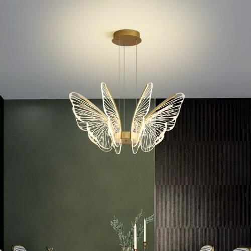 Modern Butterfly Living Room LED Pendant Lamp Nordic Simple Bedroom Kitchen Creative Golden Transparent Acrylic Wing Chandelier