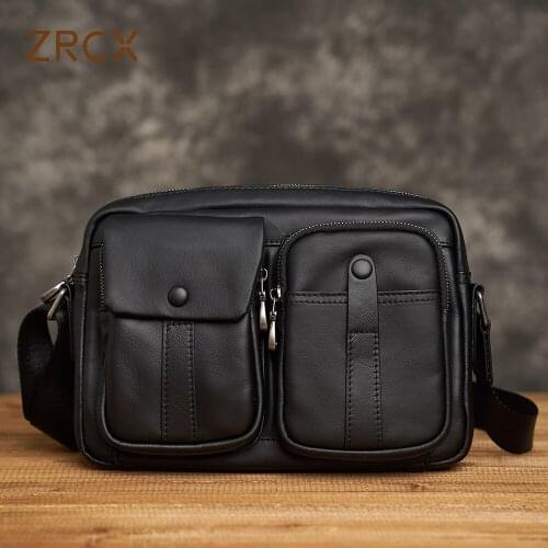 ZRCX Designers Brand Genuine Leather Mens Messenger Shoulder Bags Crossbody Fashion Male Travel New Handbag Black Cowhide
