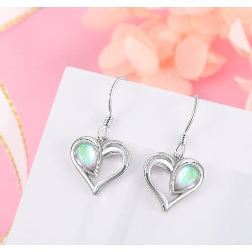 Heart Drop Earrings 925 Sterling Silver Water Drop Moonstone Earrings Korean Style Dangle Earrings Engagement Gift Fine Jewelry
