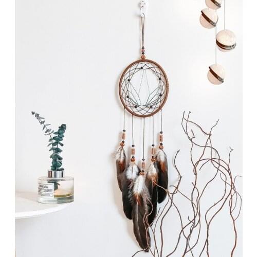 Vintage Handmade Net Dream Catcher with Feathers Wooden Bead Bohemian Wall Hanging Pendant Wind Chime Home Decoration