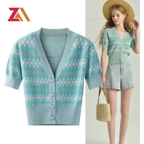 ZALady women summer female 2021 fashion knit tops ladies casual Buttons short sleeve v-neck Knit cardigan jacket sweater top