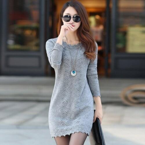 Women Sweaters Dress Pullovers 2021 New Autumn Winter Knitted Clothes Knitwear Female Long Sleeve Bottoming Thick Warm Tops