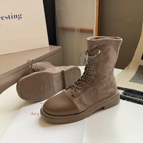 2020 Autumn Winter New Fashion Suede Boots Women Black Brown Womens High Boots Lace up Ankle Boots for Women botas de mujer