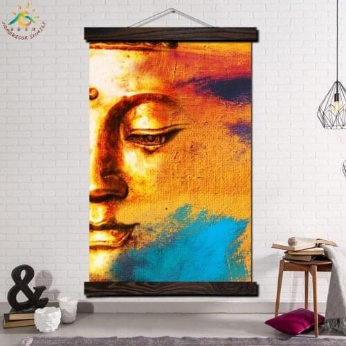 Half-face Golden Buddha Single Vintage Posters and Prints Scroll Painting Canvas Wall Art Pictures Framed Painting Home Decor