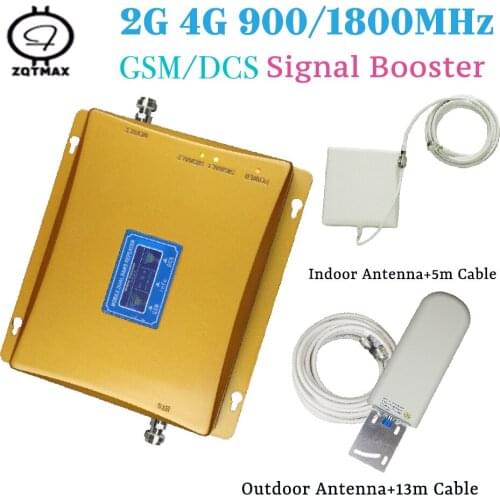 ZQTMAX GSM 900 DCS 1800 Dual Band 2G 4G Repeater with Indoor outdoor Antennas LTE Cellular Mobile Signal Booster kit for home