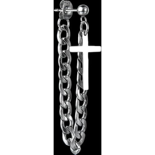 1Pc Personality Men Women Stainless Steel Earrings Punk Long Chain Cross Dangle Drop Earrings Unisex Party Gifts Hip Hop Jewelry