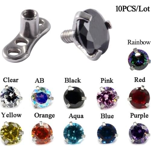 Prong Set Cubic Zircon Crystal Dermal Anchor Tops Skin Diver Stainless Steel Micro Dermal Tops Replacements Piercing Jewelry