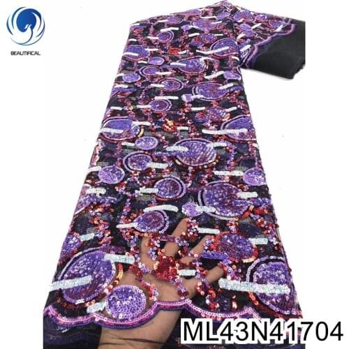 2021 High quality nigerian lace fabrics embroidery net lace with sequins for women dress african lace 5yards ML43N417