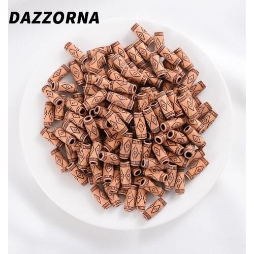 50Pcs Charm Wood Color Long Tube Big Holes Stripe Pattern Acrylic Beads For Handmade DIY Necklace Bracelet Jewelry Accessories