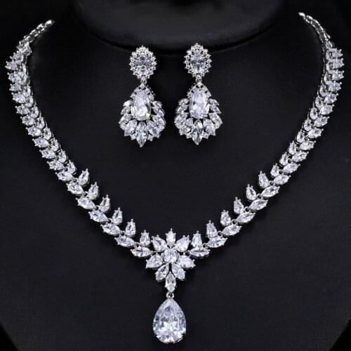 Bilincolor High quality fashion necklace and earrings women bridal party zircon wedding jewelry sets