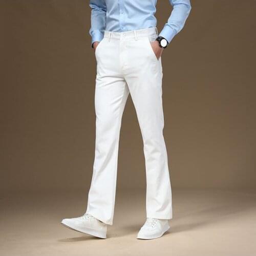 ABOORUN 2020 New Mens Loose Flared Pants Boot Cut Trousers Classic Slightly Flare Trousers for Male Casual Wide Leg Pants R3502