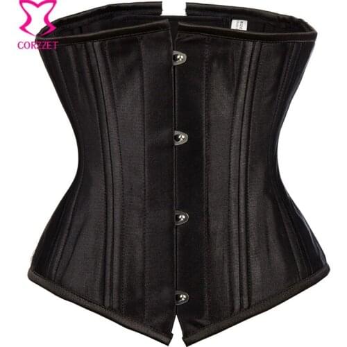 Steel Bone Black Satin Corset Underbust Waist Cincher Corpetes e Corselet Plus Size Korsett for Women Sexy Corsets and Bustiers