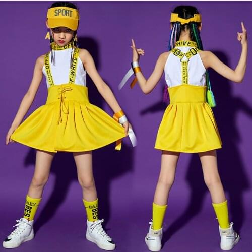 Children Cool Hip Hop Clothing Suspender Skirt Concert Outfit Crop Tank Top Shorts for Girls Jazz Dance Costume Set Clothes Wear