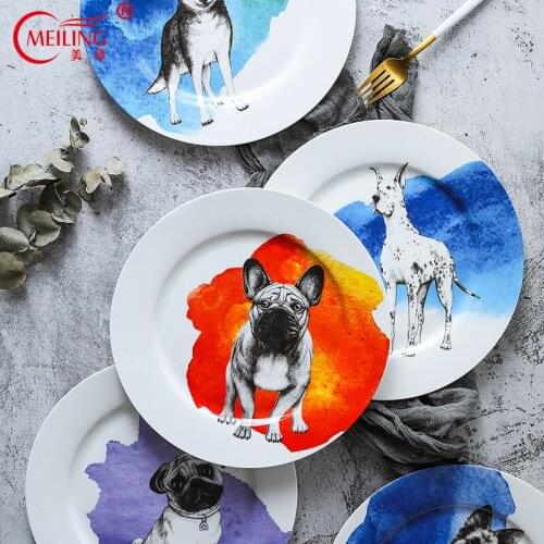 10inch Porcelain Dog Plate Bone China Dinner Dishes Cute Serving Plate Collectible Art Pupply Lover Gift Ceramic Animal Platter