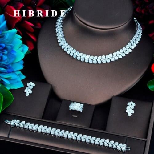 HIBRIDE New Beauty Flower Design White Gold Color Bridal Jewelry Sets For Women Necklace Pendant Accessories Party Gifts N-740