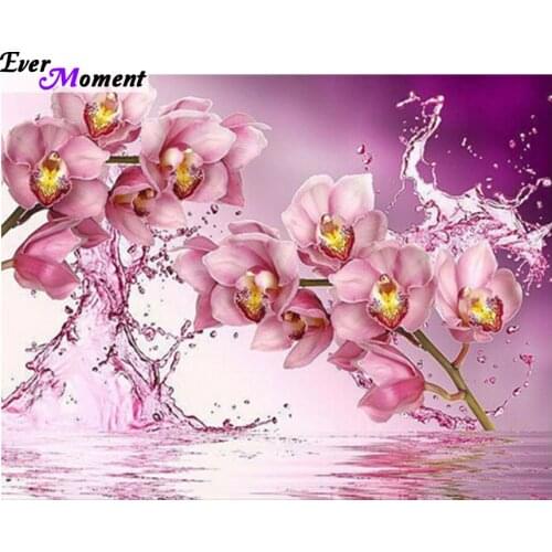 Water The pink orchid painting cross stitch picutre of rhinestone wall decor square diamond embroidery wedding decoration ASF385