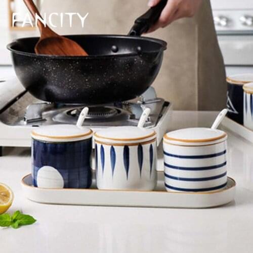 FANCITY Japanese-style seasoning box kitchen supplies MSG salt jar household combination set seasoning storage box