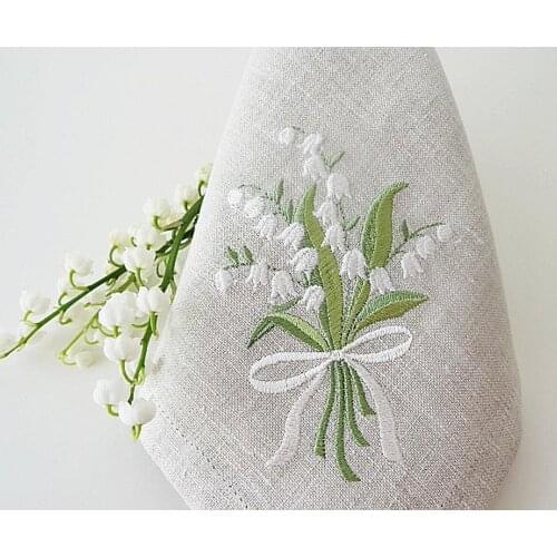 Lily of the valley, Flower Embroidered linen look napkins, placemats, table mats, Hotel, airbnb, restaurant 40x40cm