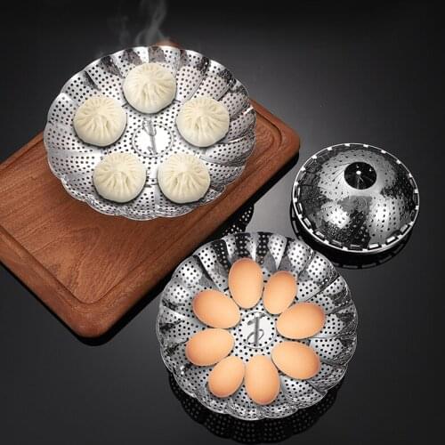 Stainless Steel Lotus Steaming Tray Vegetable Steaming Rack Folding Food Steamer Net Basket Steamer Scalable Kitchen Gadgets