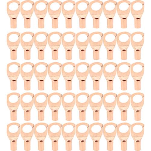 50Pcs Copper Ring Lug Terminal Cable Cold-Pressed Crimp Connectors Terminals sc6-8 Copper Terminal