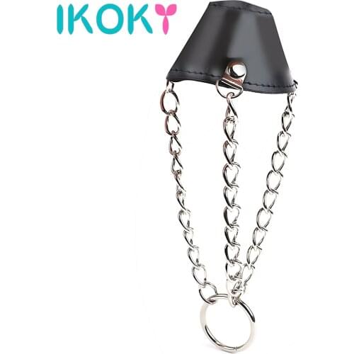 IKOKY Scrotum Bondage Restraint Sex Toys for Men Male Male Chastity Device Parachute Balls Stretcher Cake Cage Penis Cock Ring