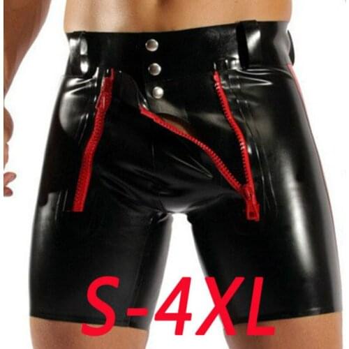 Men PU Leather Shorts Summer New Sexy Faux Leather Skinny Shorts Plus size 4xl Male Punk Style Zipper Dance Short Pants