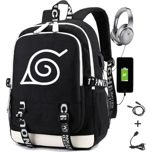 Naruto Backpack for Boys Girls Student School Bag with Usb Charging Printing Gaara Sasuke Uchiha Laptop Casual Travel Backpack