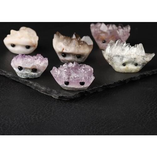 Natural Amethyst Tuft Hedgehog Sculpture Crystal Cluster Quartz Mineral Cure Crystal Animal Home Decor DIY Gift