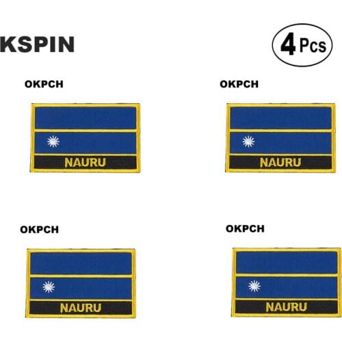 Nauru Rectangular Shape Flag Iron on Saw on Patches Embroidered Flag Patches National Flag Patches for Clothing