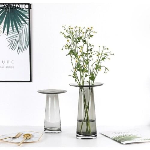 Nordic minimalist Flat mouth transparent glass vase housewarming gift home living room flower arrangement vase decoration