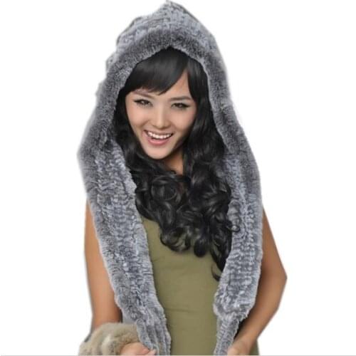 New Genuine Knitted Rex Rabbit Fur Hat Fashion Ear Muff Ear Warmer Scarf Cap Winter Rabbit Fur Scarves