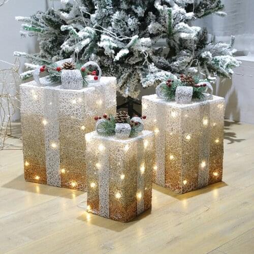 New White gold Christmas rectangle lighting holiday Window hotel decoration decorations pile props luminescent gift box