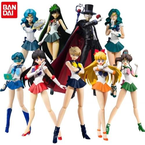 Original Bandai SHF ChibiChibi Mizuno Ami Sailor Moon 14cm PVC Anime Figure Action Model Dolls Toys For Kid Gift