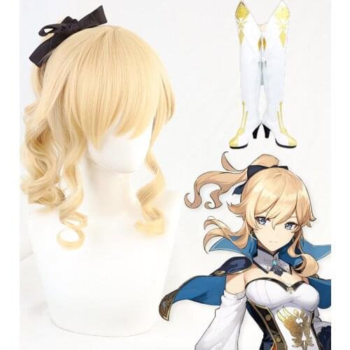 Genshin Impact Jean Cosplay Wig Golden Hair Synthetic Heat Resistant Halloween Women Free Wig Cap Accessory and Headwear Shoes