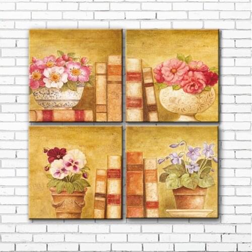 Pastoral flowers pot book scenery canvas printings oil painting printed on canvas home living room wall art decoration picture