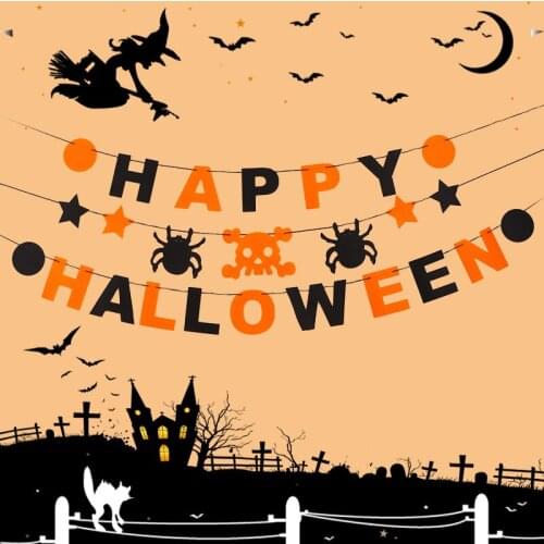 2019 New 1 Set Halloween Hanging Flags Non-woven Fabric Letter Skull Witch Ornaments DIY Halloween Party Decorations