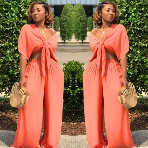 Causal WOmen Tracksuit Two Piece Set Bandage Shit And Long Wide Pants Solid Color Streetwear Autumn Clothes For Women