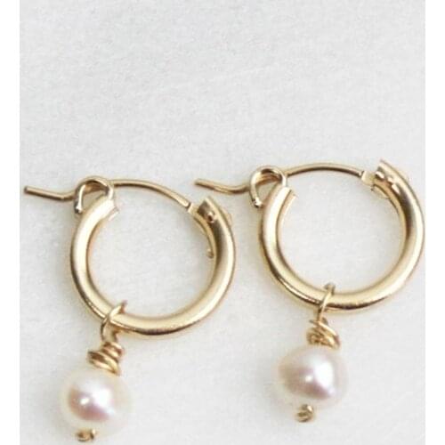 Gold Filled Natural Pearls Earrings 15MM Gold Hoop Earrings Handmade Jewelry Brincos Minimalism Oorbellen Pendientes Earrings