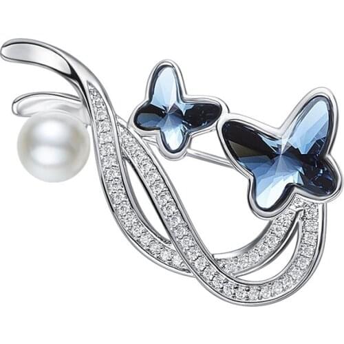 Simple and elegant female butterfly crystal brooch with Swarovski elements trendy accessories