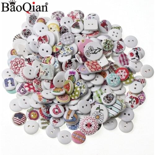 Mixed Wood Buttons Craft Handmake Scrapbooking Sewing Clothing Accessories 2 Holes Buttons Painted Sewing Crafts 20/50/100PCS